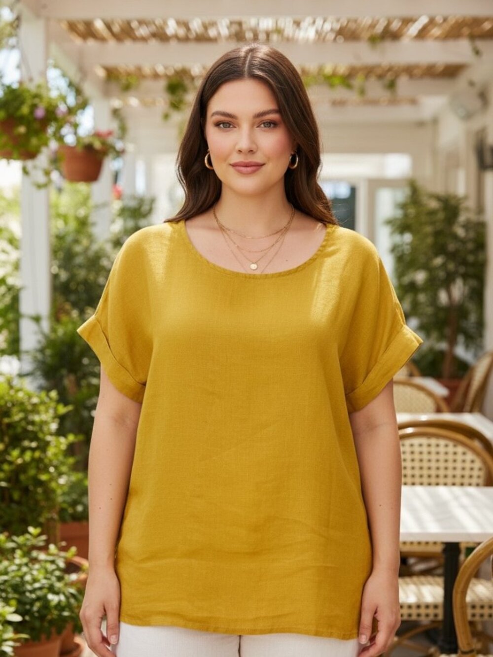 Bellambra Top M Yellow 100% Linen Made In Italy Boho Beach Casual Minimalist